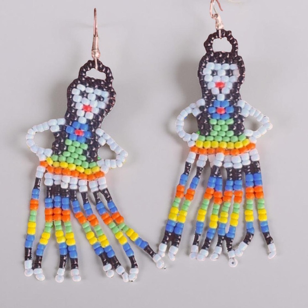 Mexican Huichol Beaded Girl Dangle Earrings